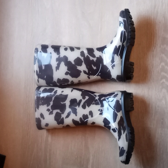 Women's Chinook Tall Rain Boots Cow Print Chunky Heel - Picture 6 of 13
